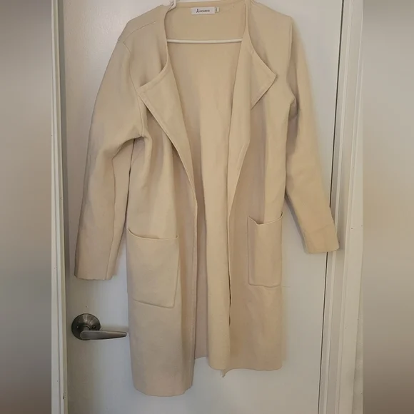 Anrabess Elegant Cream Open Front Sweater - Picture 2 of 4